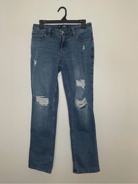 Hollister Distressed Straight-Leg Jeans in Medium Blue
